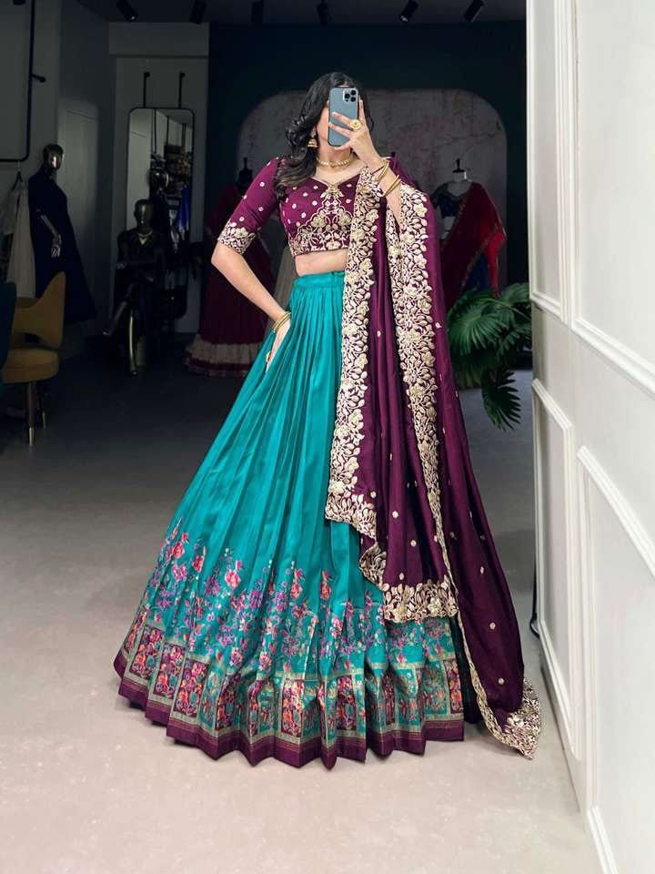 kavelle Embroidered Semi Stitched Lehenga Choli (Blue) - Image 1
